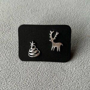 Christmas Tree  Reindeer ~ Silver Tone Earrings ~ Brand New